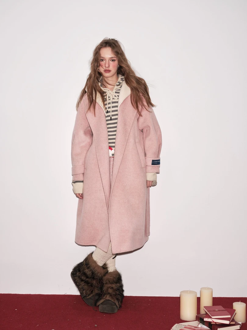 Aimme sparrow25SS新款粉色拼接连帽外套大衣