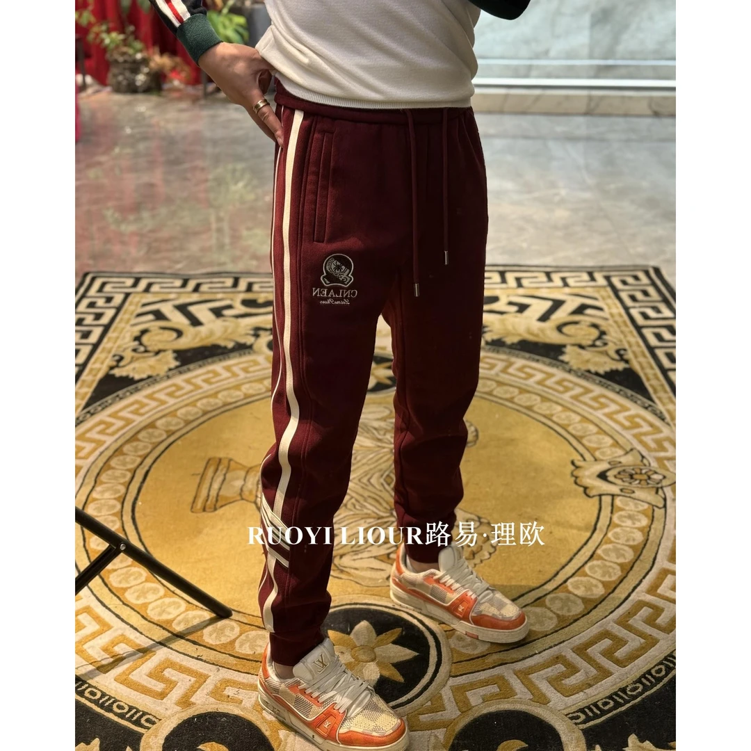 【路易理欧】2024欧货时尚潮流字母蜘蛛条纹休闲男士休闲裤5568