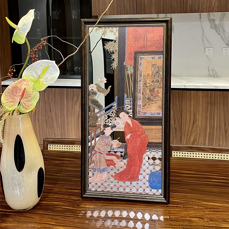 法式镜子画中式贵妃出浴图小众镜面摆件服装店客厅卧室艺术挂画