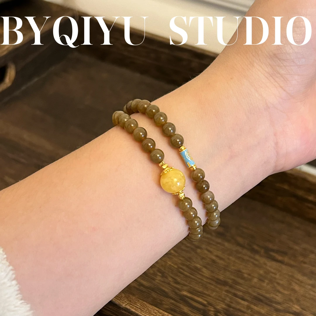 糖料和田玉双圈S925银蜜蜡手串