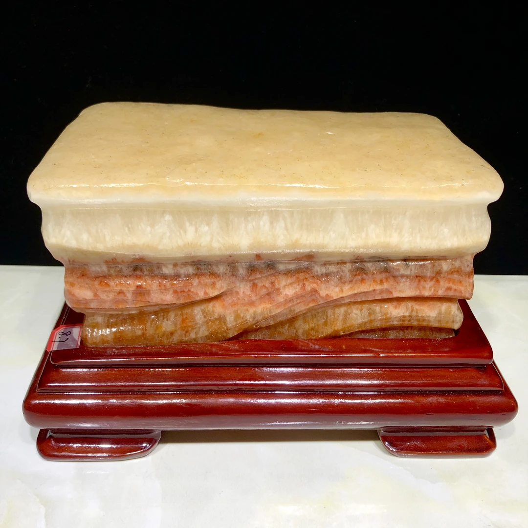 天然金皮猪肉石招财摆件，规格含座21.5-9-13厘米，8.7斤老料