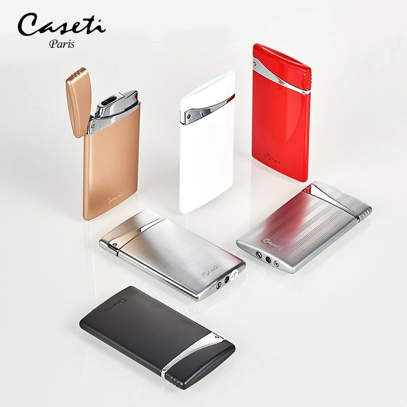 caseti/卡沙帝男士打火机扁形超薄直冲防风电子充气火机女士送礼
