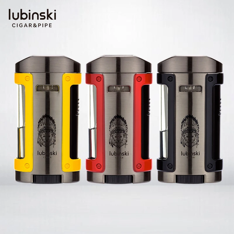 LUBINSKI鲁宾斯基雪茄打火机锌合金电镀蓝焰防风四直冲超强火力
