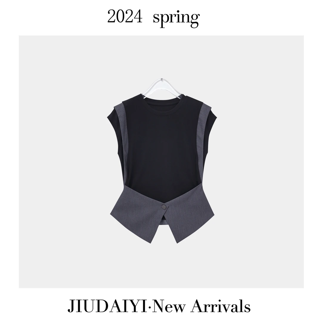 玖黛衣【经典拼色】新款夏季圆领拼接高级短袖T恤TXP30050