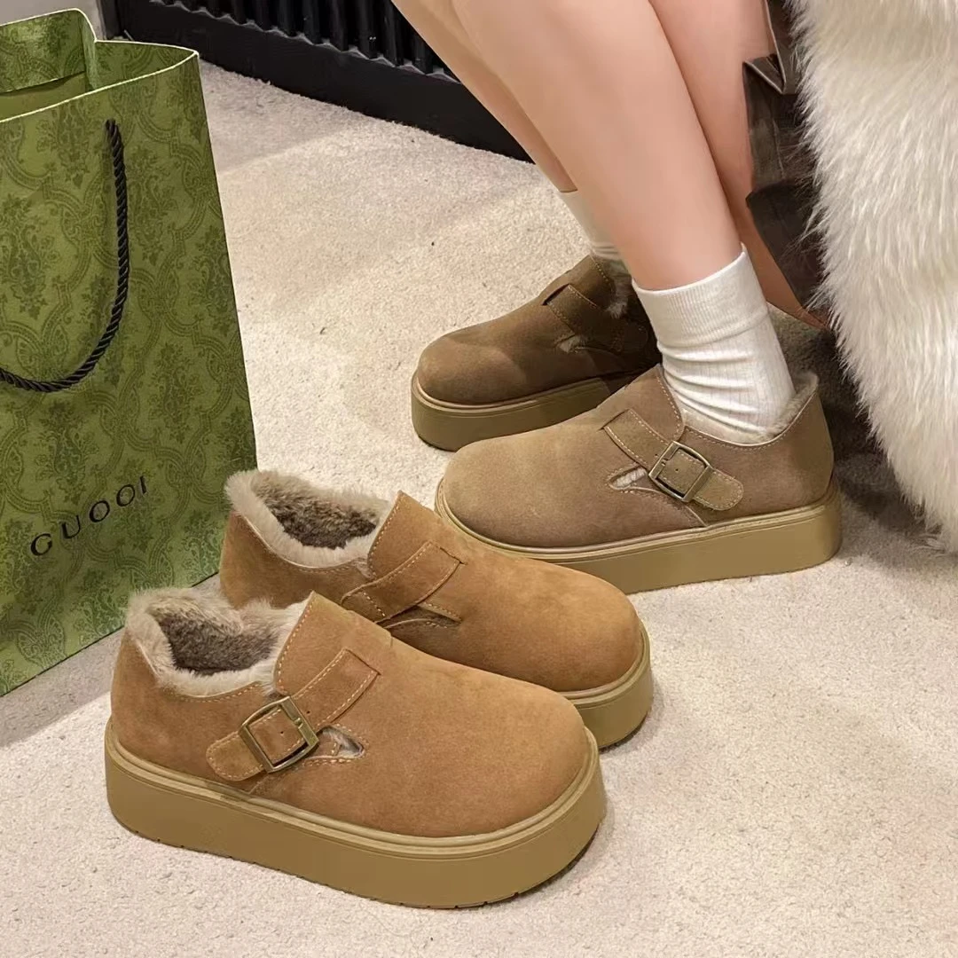 勃肯女鞋加绒全包2024秋冬厚底松糕保暖棉鞋一脚蹬懒人勃肯鞋