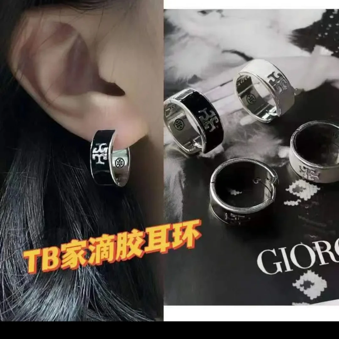 925银珐琅耳饰 滴胶耳环黑白两色潮流霸气