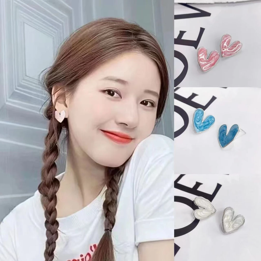 qing ni/青你 925银珐琅耳饰 流沙滴釉异形爱心耳钉三个颜色气质