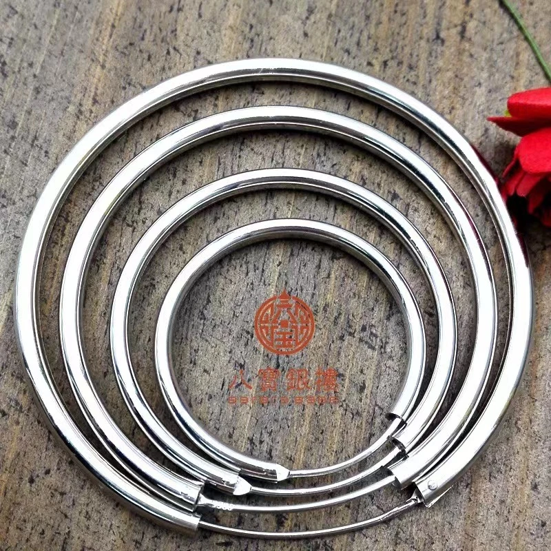 925银耳饰 欧美时尚光面大耳圈3mm直径防氧化素圈