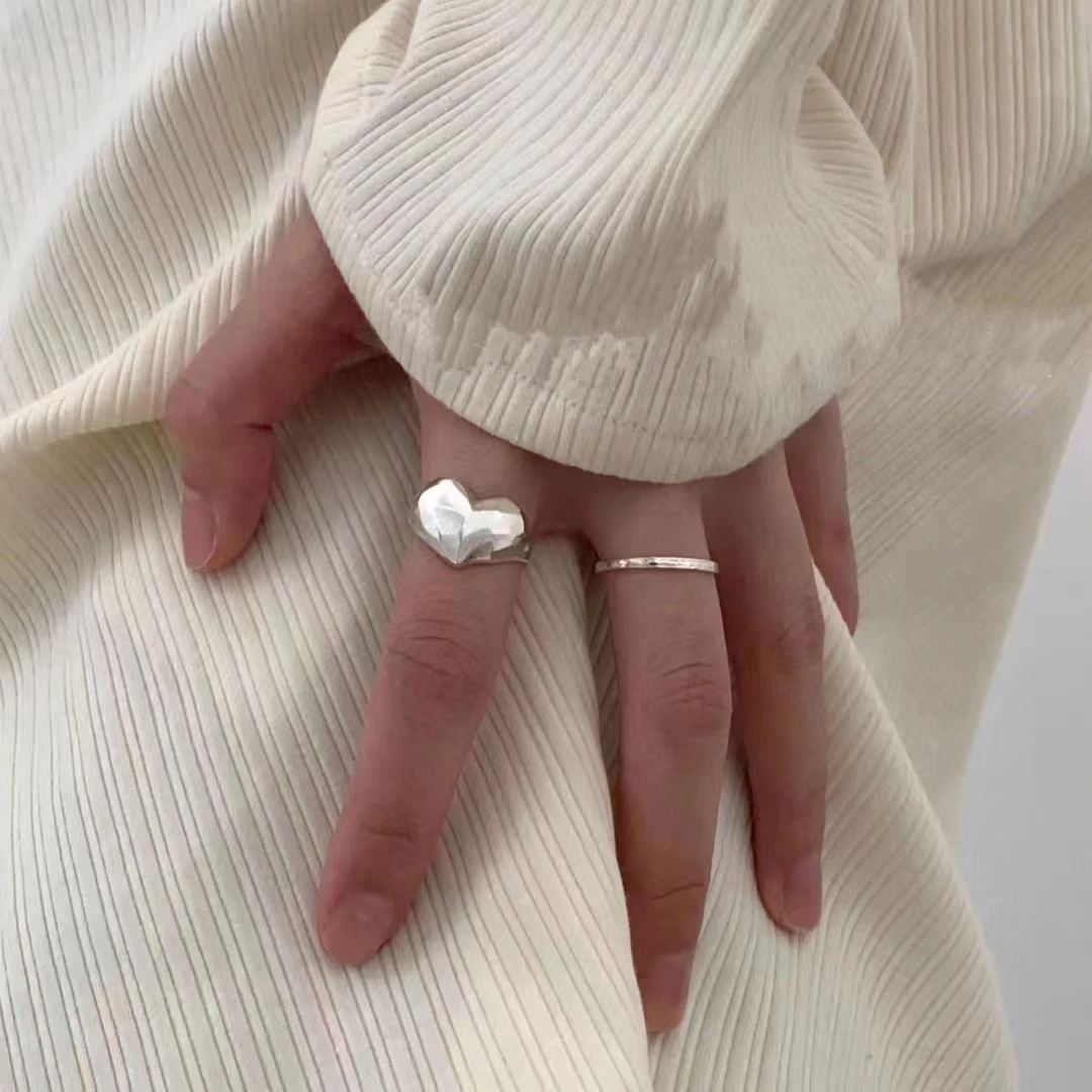 qing ni/青你 925银戒指 异形切面爱心戒指