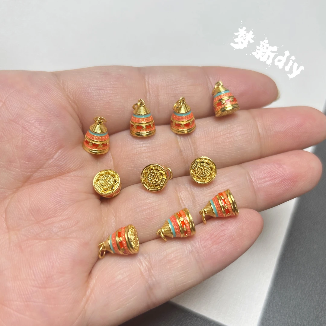 925银银制品 银镀金烧蓝宝塔滴流，手工diy手绳手机挂民族风挂件