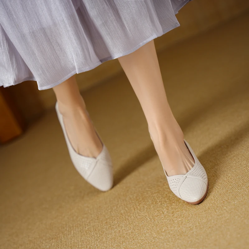 羊皮/3CM夏季舒适百搭软底法式复古真皮女鞋妈妈鞋粗跟浅口奶奶鞋