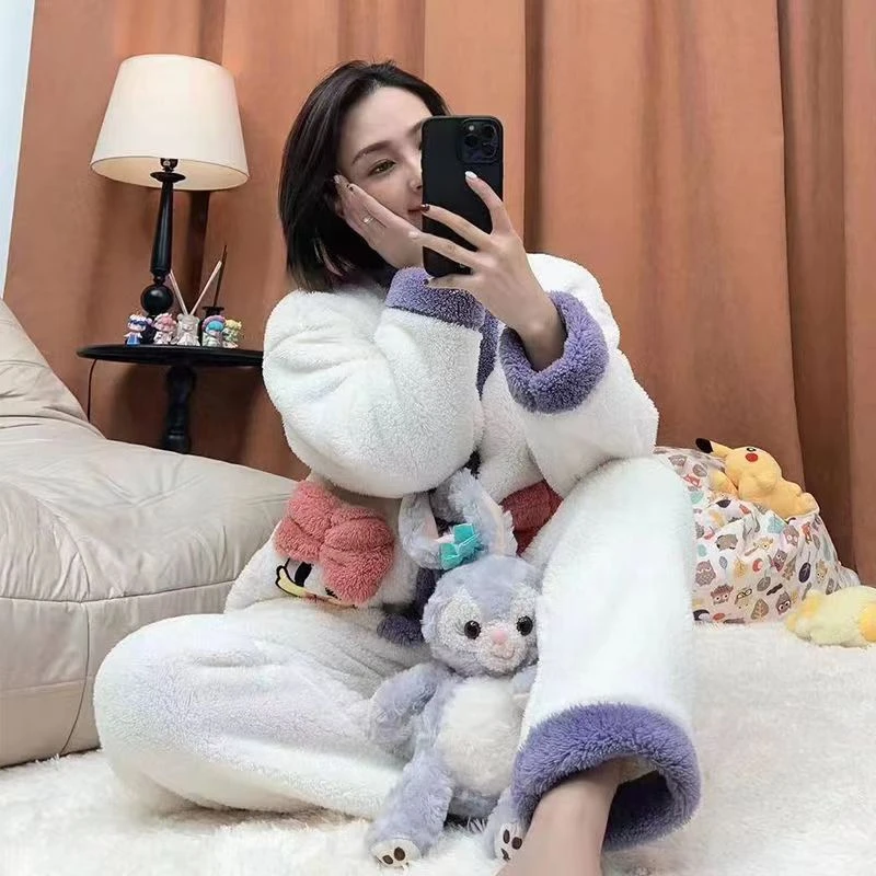 AY487 睡衣女士秋冬季珊瑚绒加厚保暖宽松韩版可外穿家居服套装