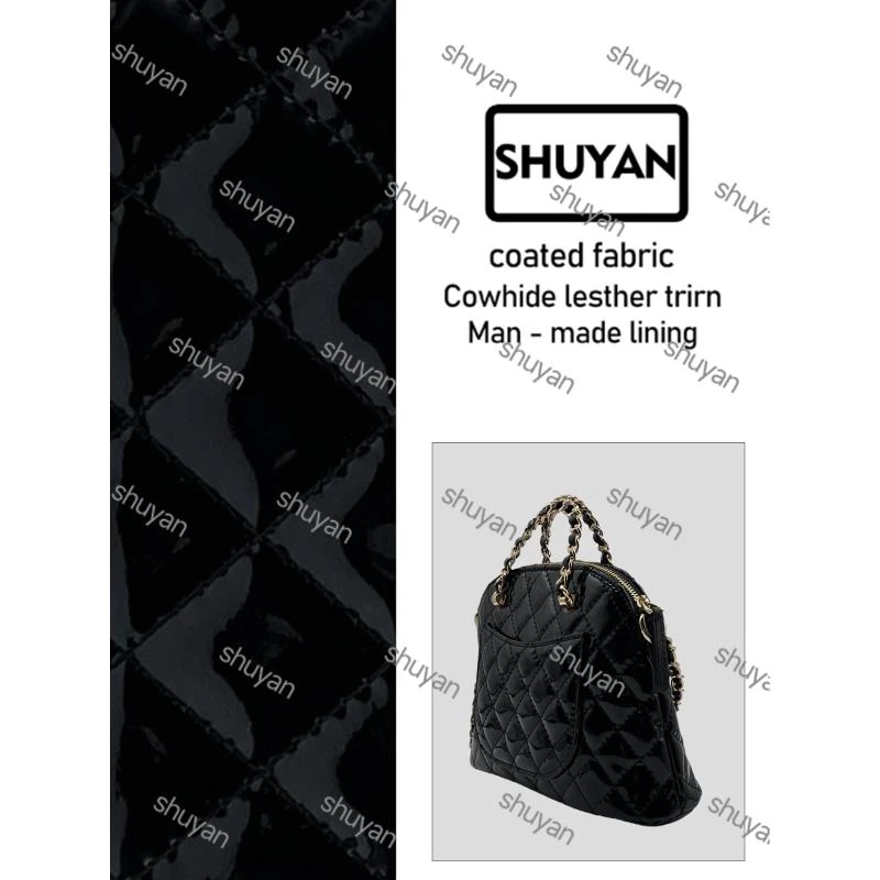 姝宴手工打造真皮女士新款包TA0256漆皮贝壳黑色21cm