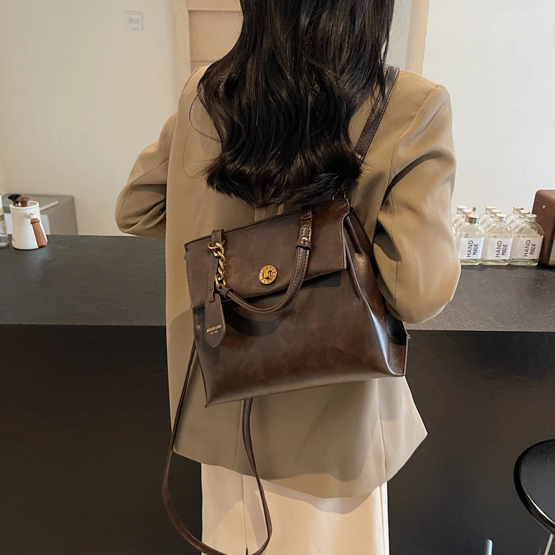 复古双肩包女小熊手提韩版书包学生多功能单肩书包学生大容量专用