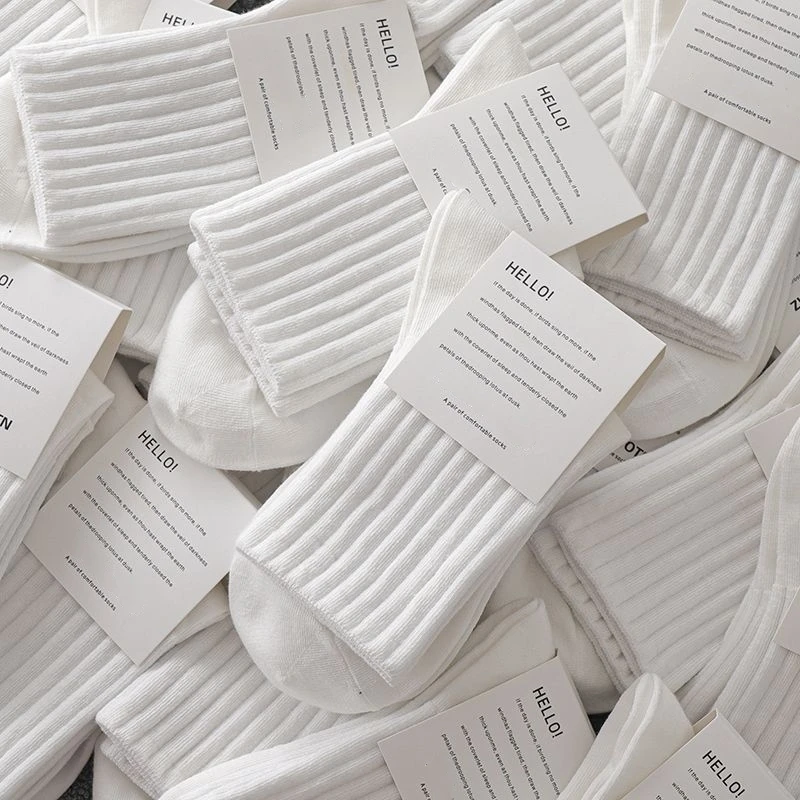 白色运动袜子色百搭ins潮流春秋款男士中筒袜黑白学生纯色潮袜