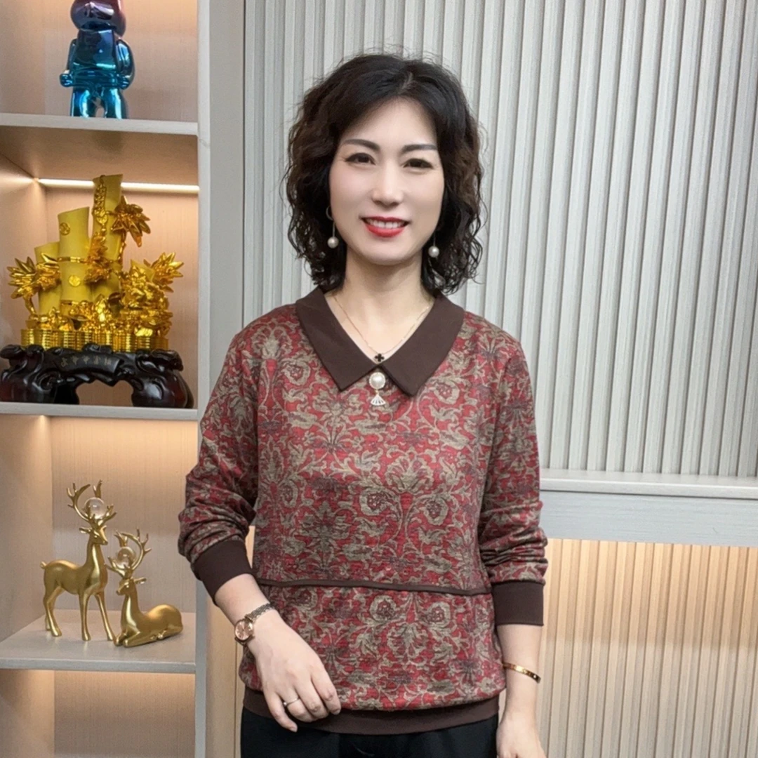 中老年女装妈妈装长袖洋气时尚宽松秋装大码秋季百搭显瘦气质遮肚