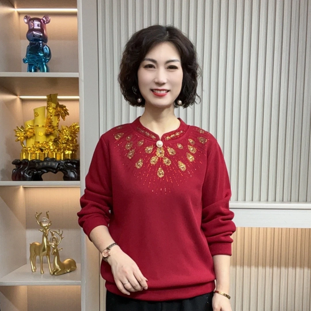 中老年女装妈妈装红人上新雅丹风加绒气质长袖洋气时尚大码冬装款