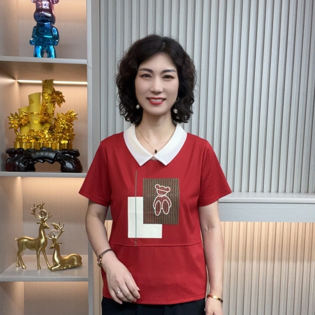 中老年女装妈妈装短袖洋气时尚宽松夏装大码夏季百搭显瘦气质遮肚