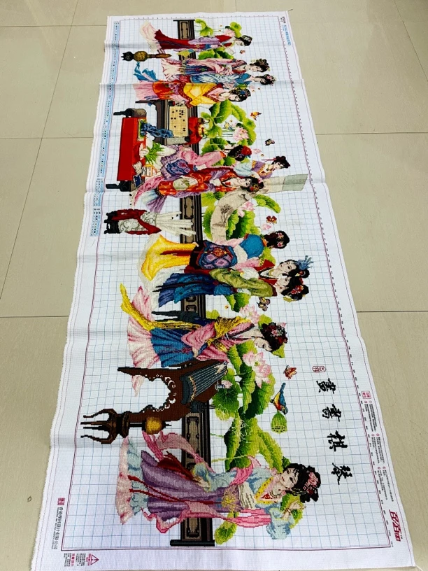 2.8米琴棋书画十二美女荷花版本十字绣成品