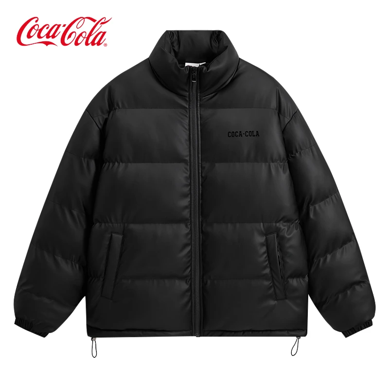 Coca-Cola/可口可乐 雾面PU皮衣厚版哑光印花纯色立领面包棉服冬