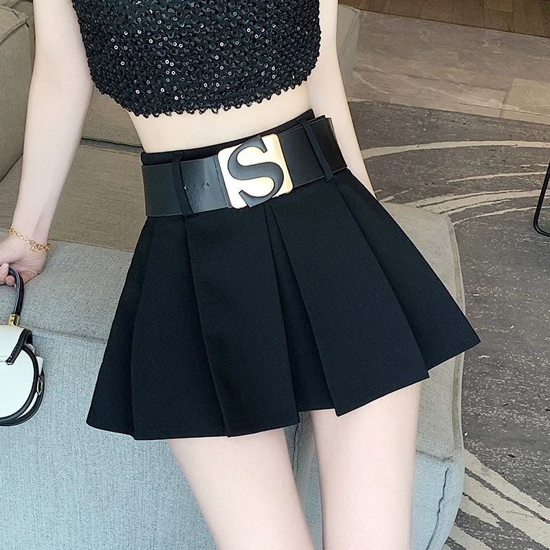 美式设计感2024夏季新款超短裙女防走光a字裙裤显瘦百褶半身裙女