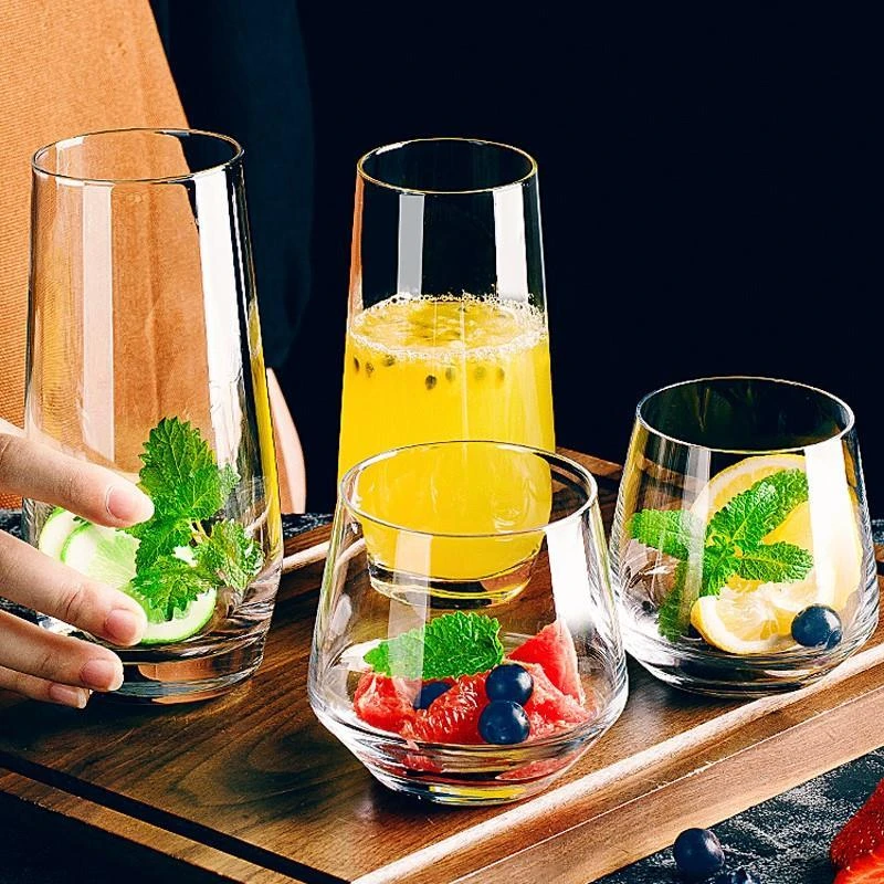 家用茶杯玻璃杯子喝水杯透明果汁牛奶杯饮料冷客厅耐热网红套装
