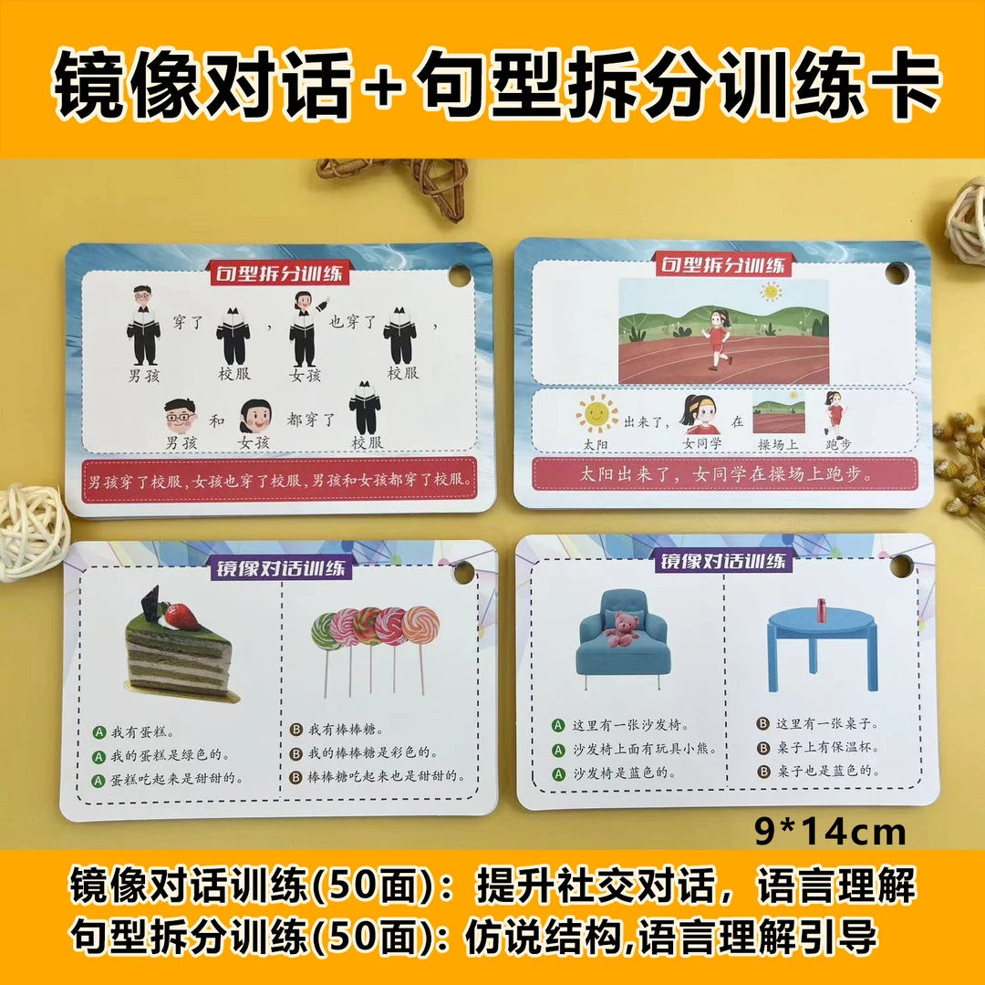 新版-镜像对话和句型拆分训练卡儿童语言训练卡片