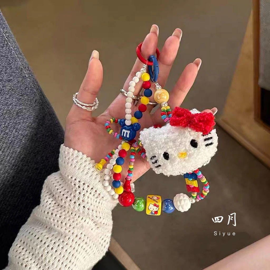毛绒少女心KT猫咪彩色串珠手机链手机绳背包挂绳创意CCD挂件装饰