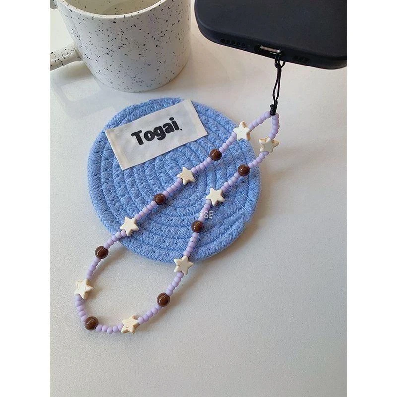 简约白松石星星自制ins手机链diy手工串珠撞色ccd挂绳相机链条