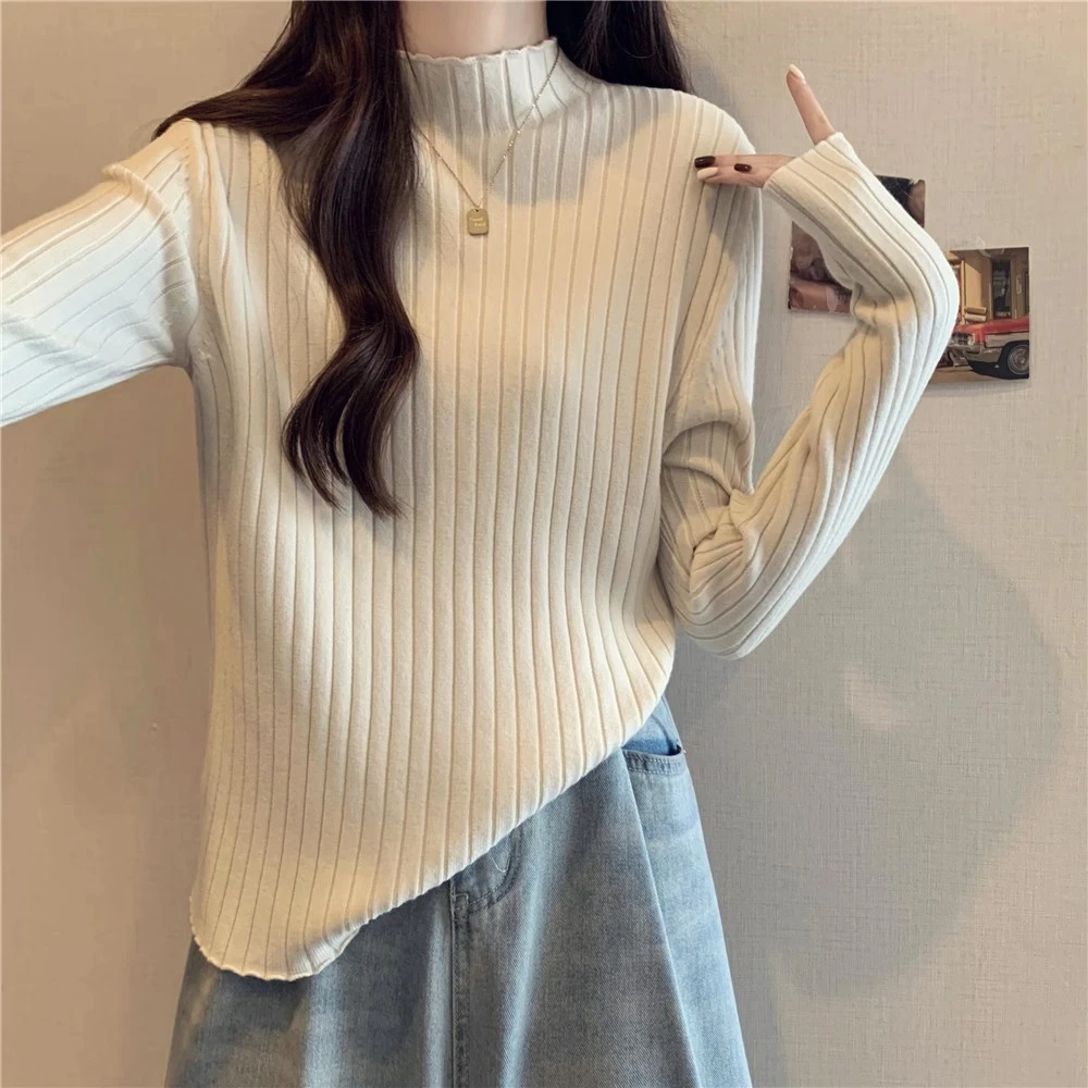 雅丹大码春秋季半高领长袖针织衫打底衫女款气质服装显瘦内搭毛衣