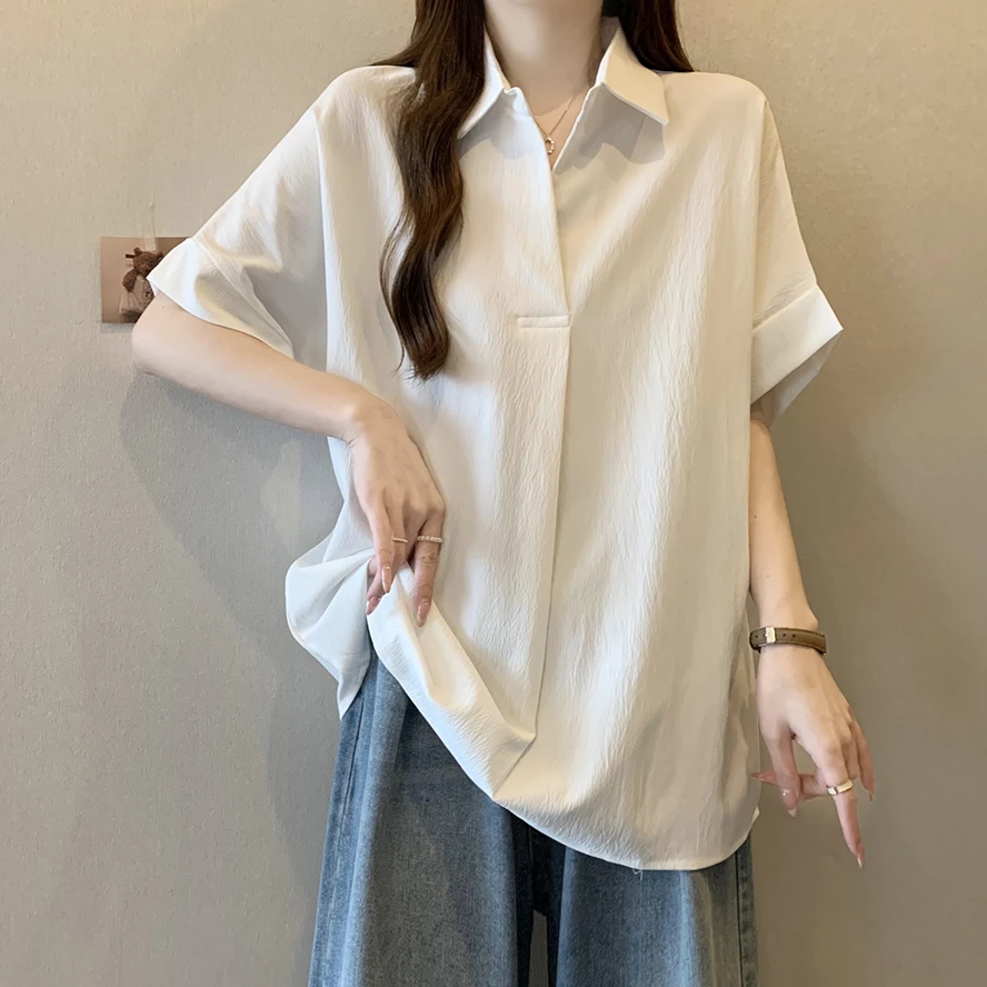 大码夏季显瘦气质衬衫女遮肚子休闲宽松衬衣胖妹妹欧若风短袖上衣