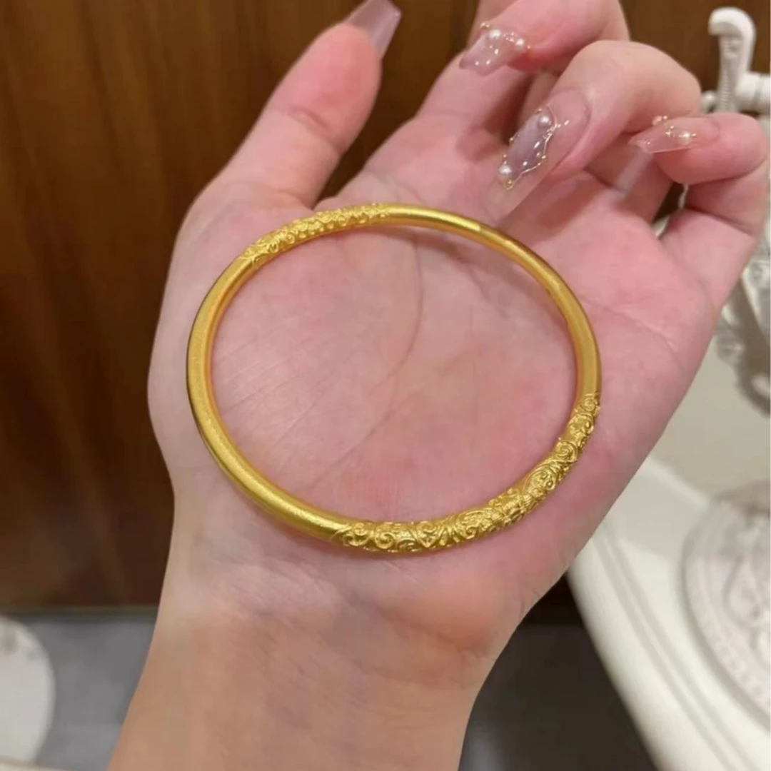 钛钢手镯 卷草纹手镯  闭口