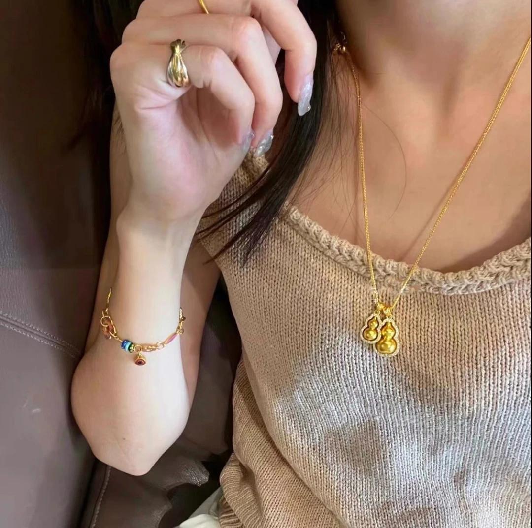 铜合金项链 双葫芦时尚百搭气质简约精美设计感项链