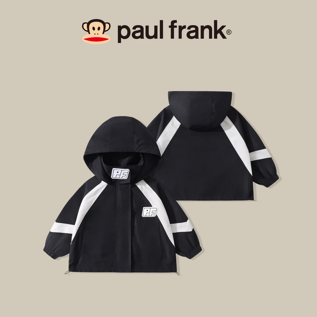 paul frank/大嘴猴秋季连帽外套冲锋衣儿童休闲撞色防风外套CC044