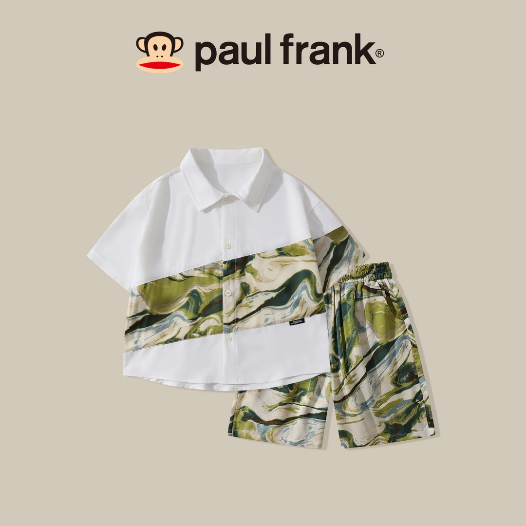 paul frank/大嘴猴夏季短袖衬衫套装休闲沙滩风童装两件套潮CB072