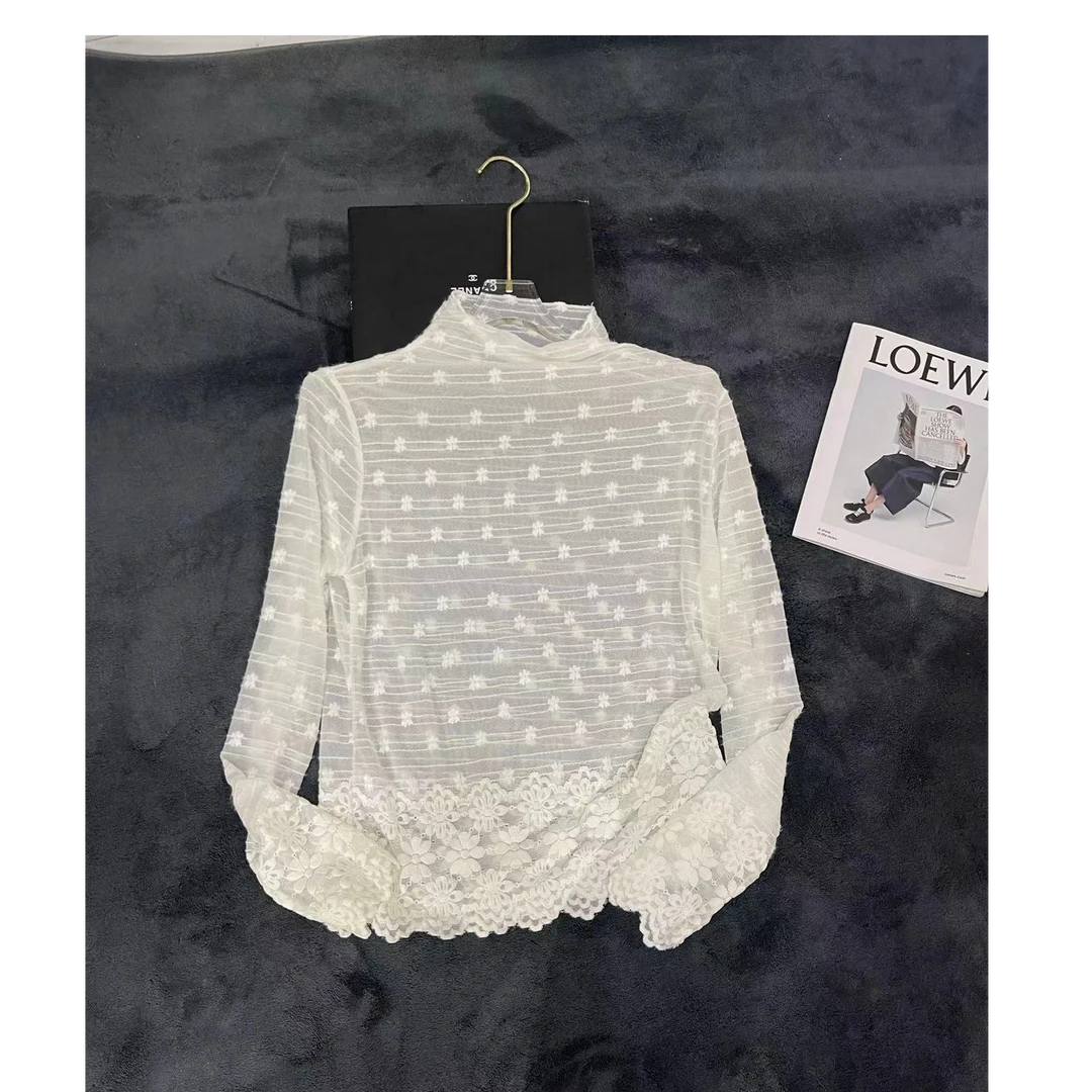 时尚百搭修身显瘦下摆刺绣堆堆领超柔套头打底T恤W982748