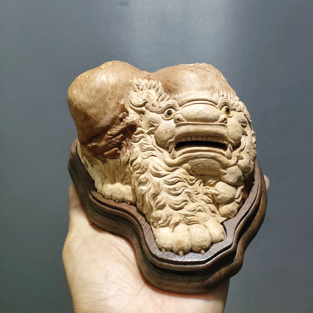 荔枝木香炉狮子纯手工雕刻，手工木制品工艺品摆件，