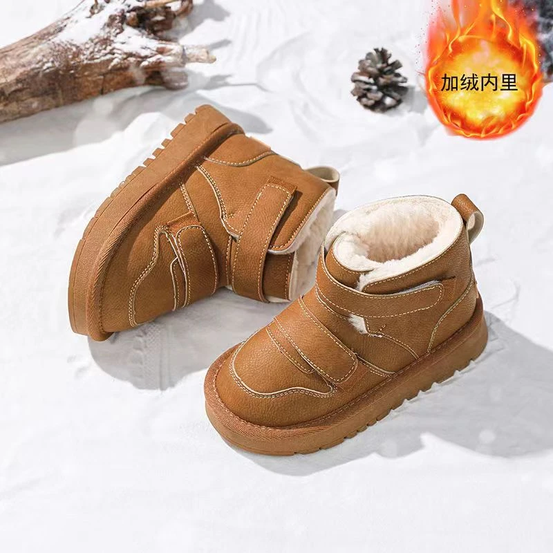 女童保暖雪地靴加绒加厚新款冬季儿童短靴防滑中大童男童棉鞋秋冬