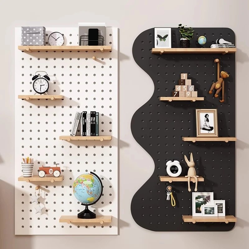 墙上洞洞板玄关装饰置物架收纳架隔板书架入户挂板墙壁实木展示架