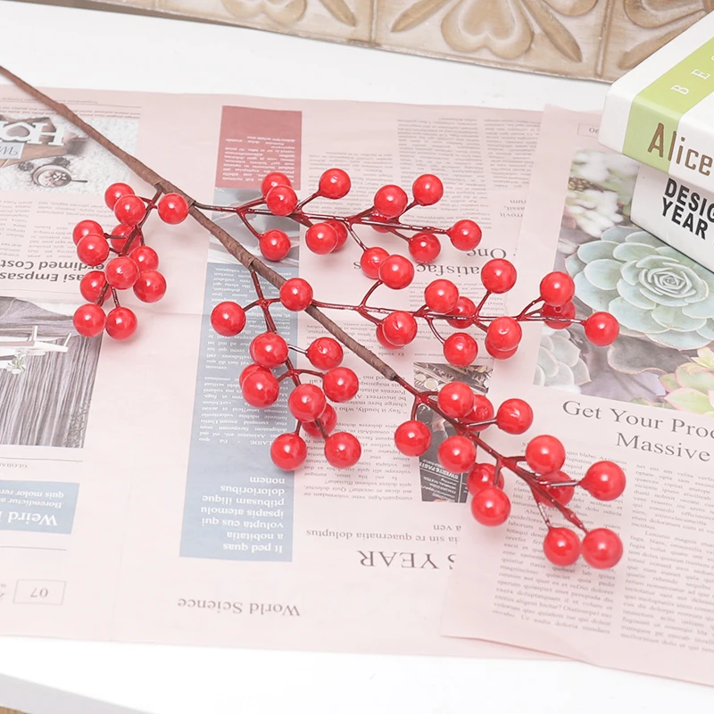 发财果装饰摆件仿真花幸运大红色浆果冬青果客厅上档次假花摆件