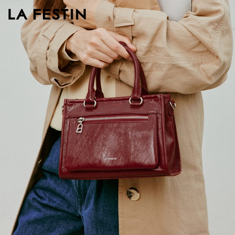 拉菲斯汀头层牛皮袋袋手提包女法式小众轻奢通勤单肩斜跨包622356