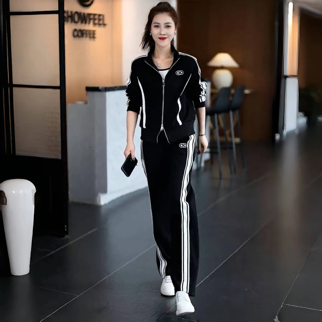 显瘦早秋新款减龄韩版拉链上衣时尚运动服套装女2025新款爆款洋气