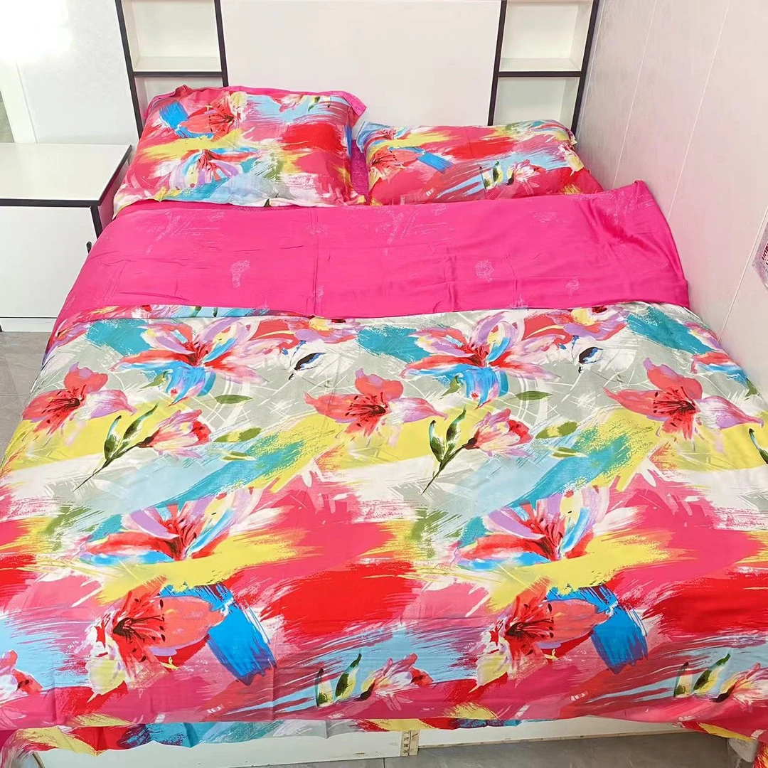 天丝四件套夏凉被木浆纤维被子床单枕头床被套双层印花布床双面纹