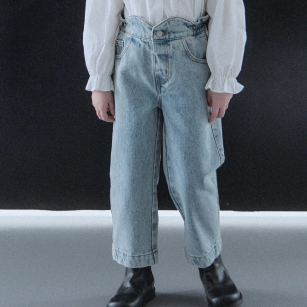 韩版rj高端女童纯色牛仔裤中大童长裤子