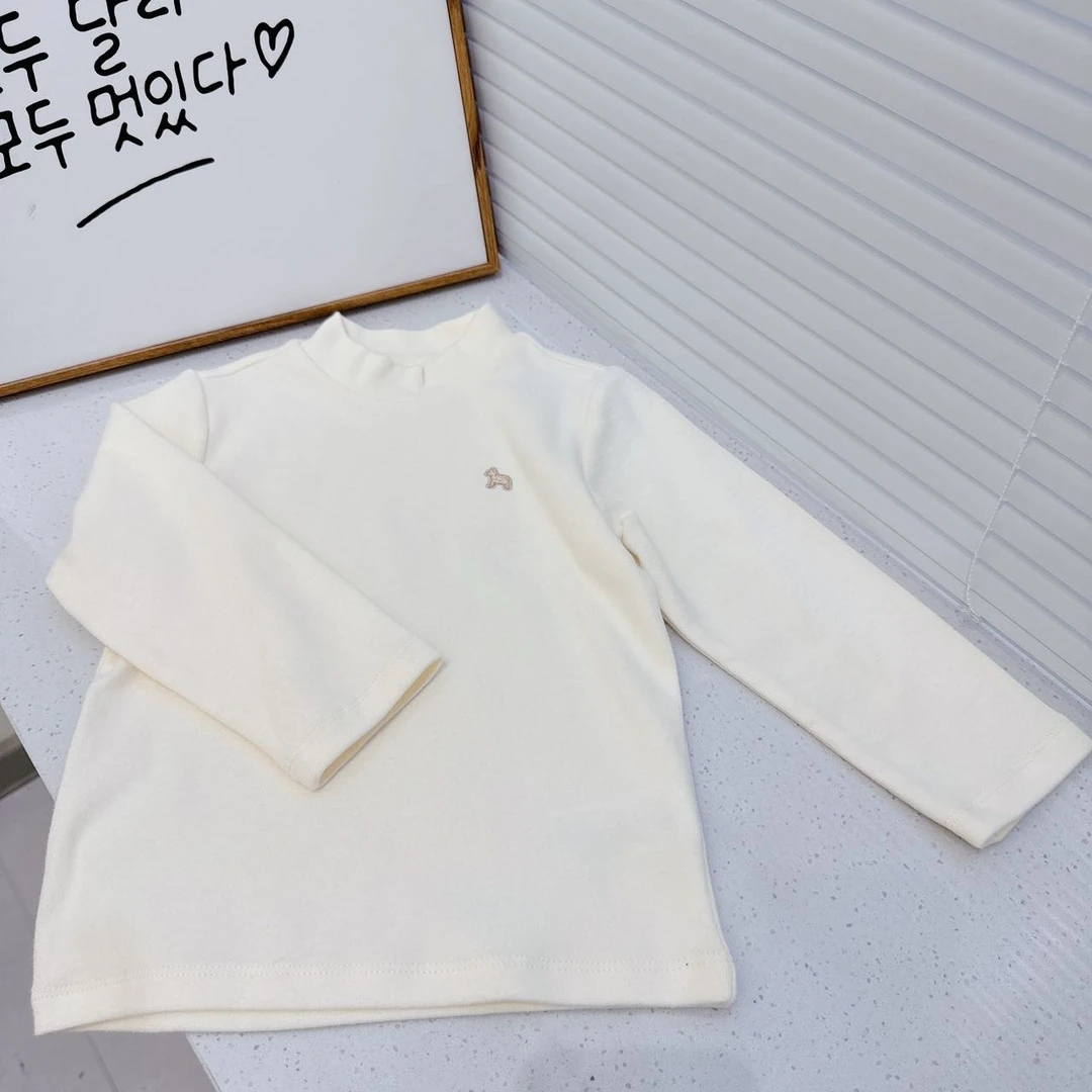 【定制】韩版春秋男女宝宝金丝刺绣半高领拉架棉打底衫