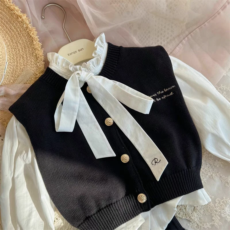 韩版女宝宝个性时尚ins风黑色系列rj衬衫马甲