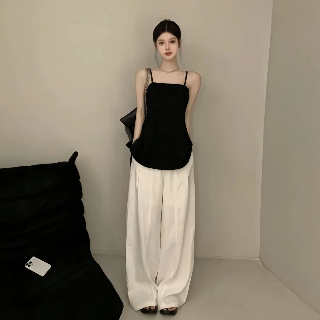 辣妹黑色抹胸气质显瘦一字肩吊带女2025夏季新款时尚高腰阔腿裤