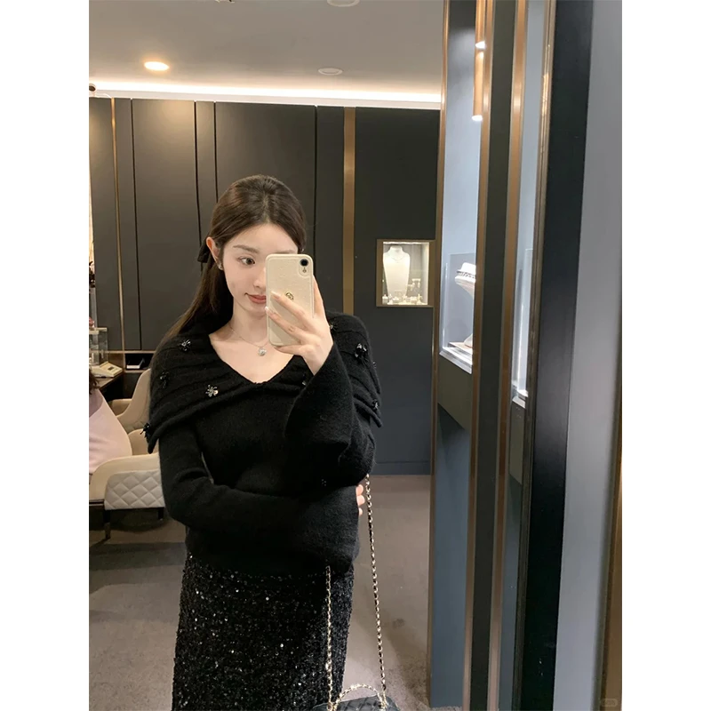 2025秋季新款时尚韩系洋气减龄设计感长袖针织衫女高腰百搭半身裙