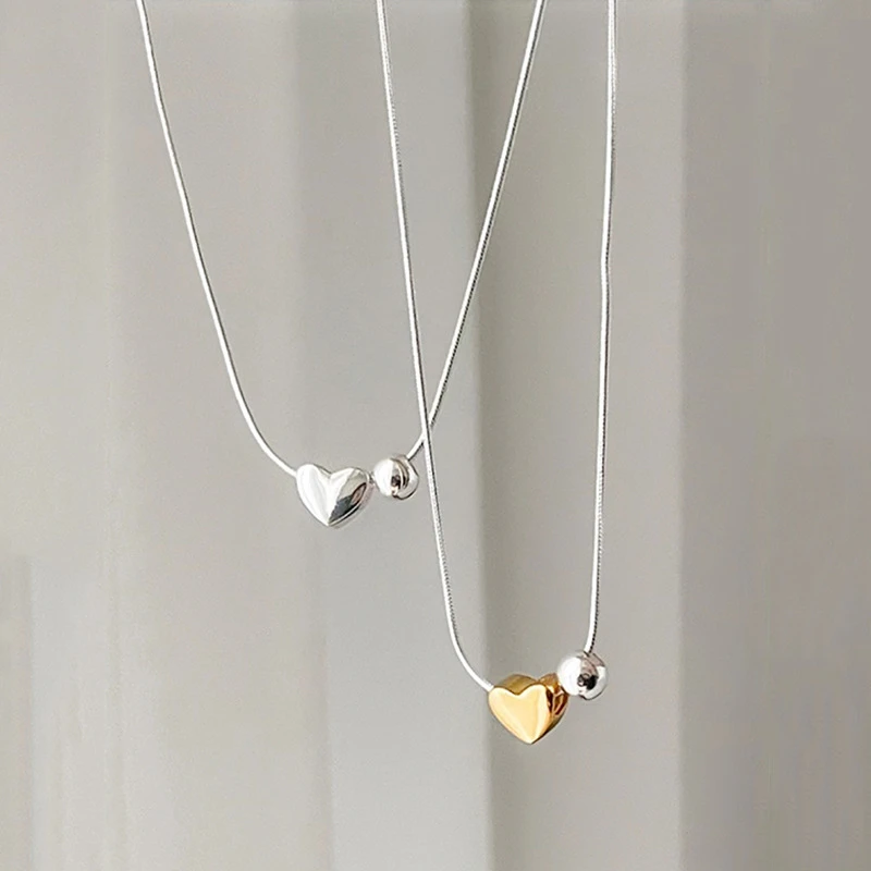 吊坠925银 24年s925纯银小圆珠撞色爱心项链女轻奢锁骨链气质时尚