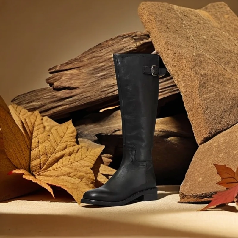 2024年新款水洗牛皮马靴做旧褶皱无敌显瘦长靴15232